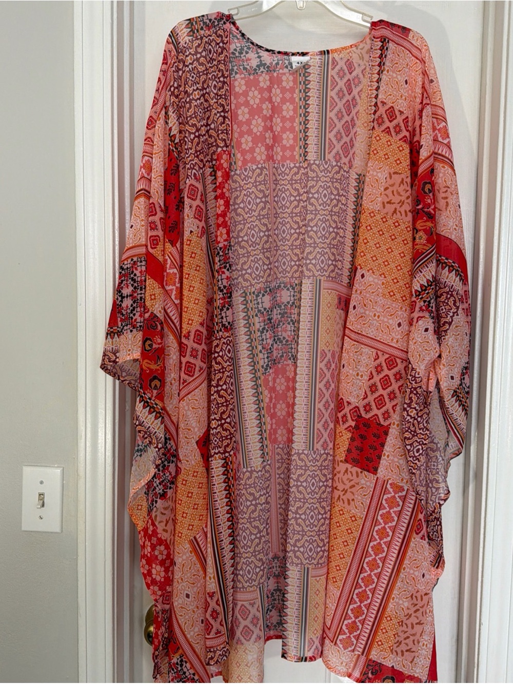 Boho Patchwork Kimono Top - Red Multi